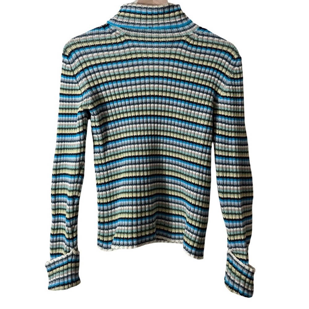 Vintage 90s Striped Gap Sweater Leather Elbow Patch XS Turtleneck 100% Cotton - Picture 5 of 13